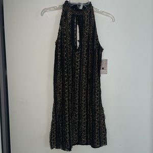 Free People Mini Sleeveless Sparkly Black and Gold Party Dress